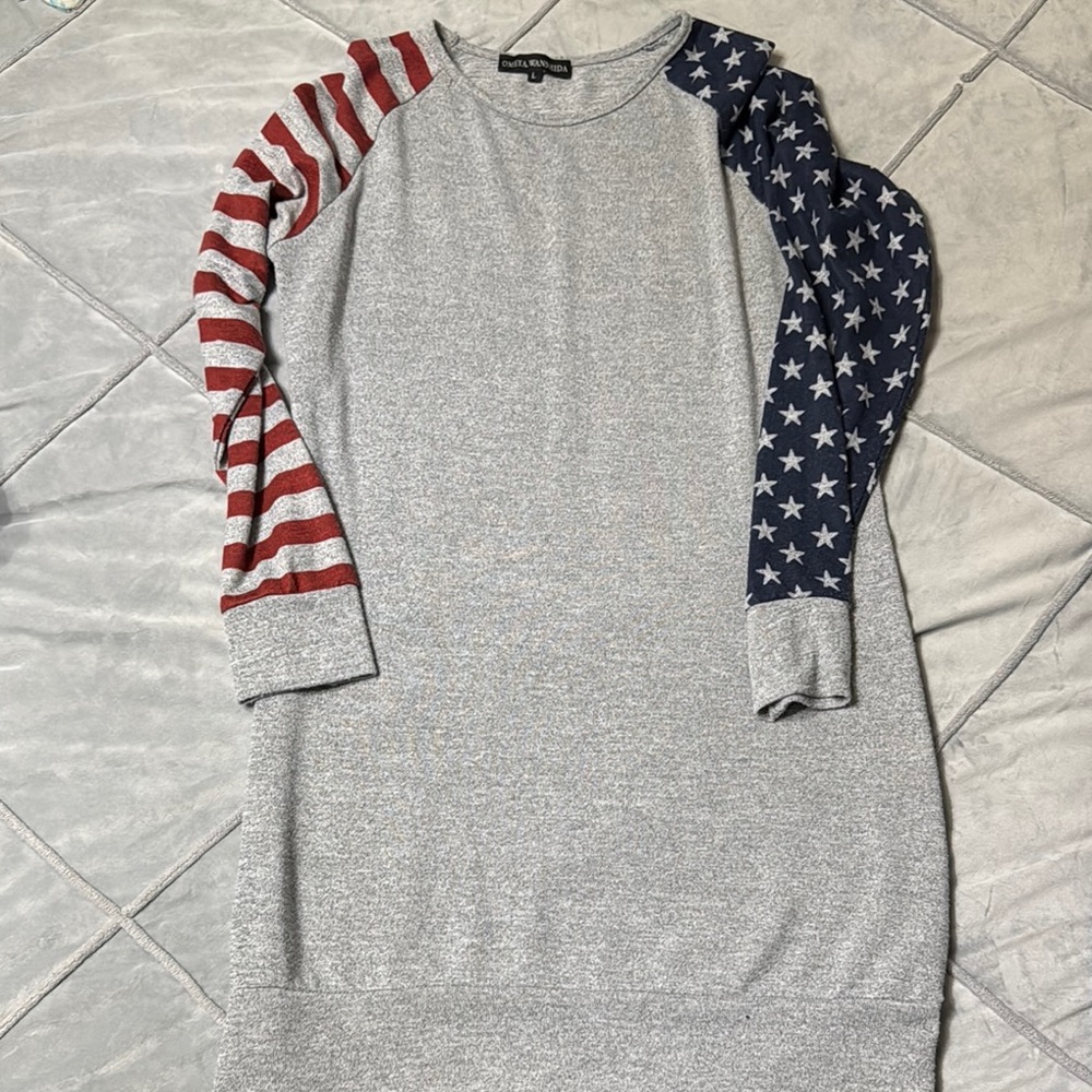 Gray Dress with American Flag Sleeves